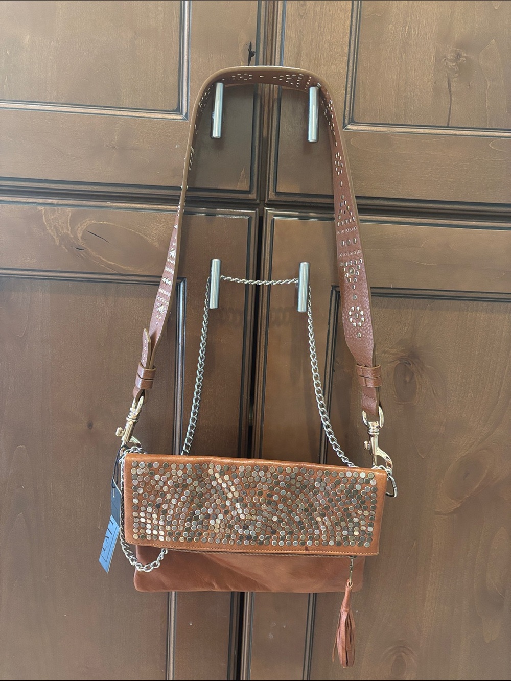 Studded Brown Leather bag LOWERED - Picture 2 of 8